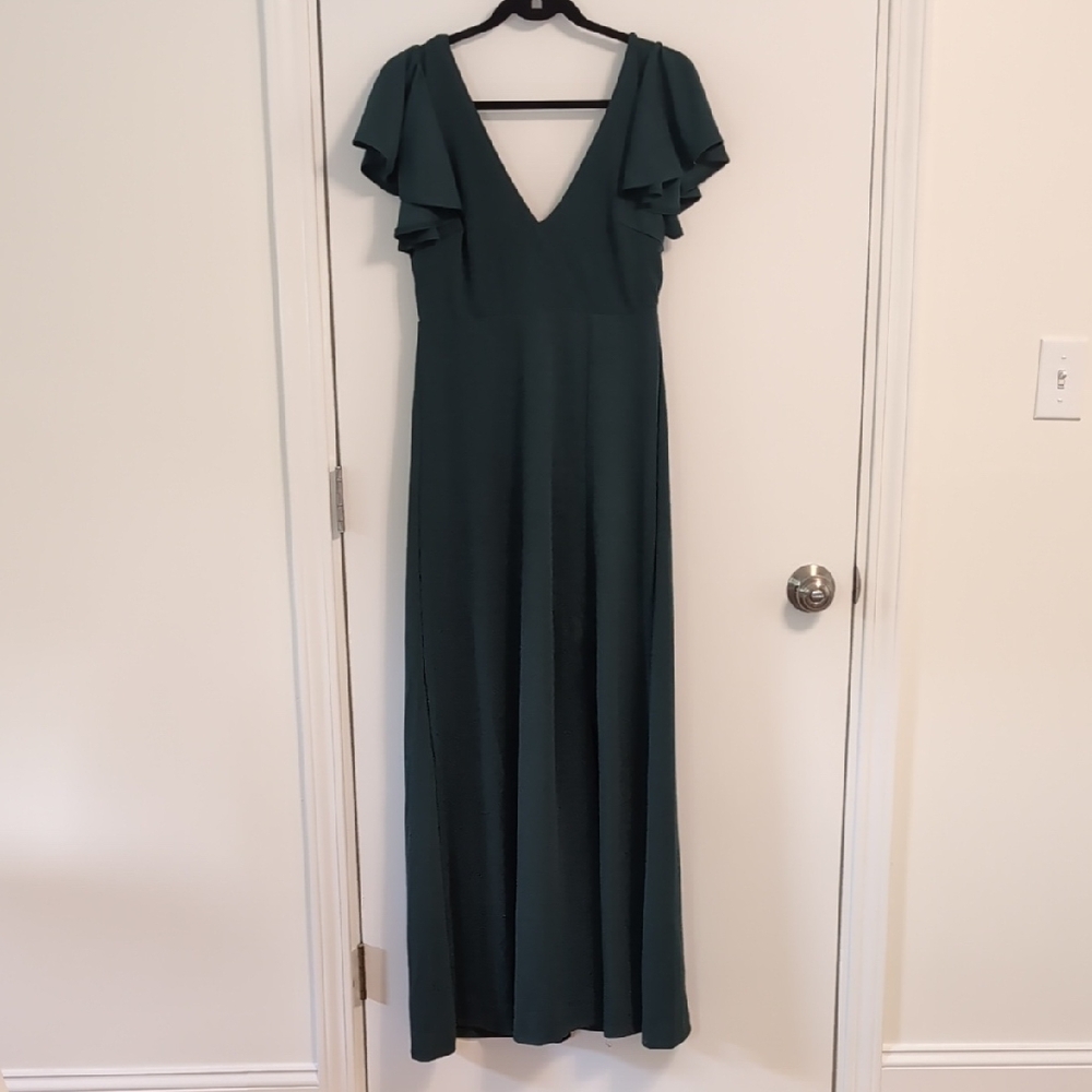 Birdy Grey Forest Green Maxi Dress with Ruffled Sleeves